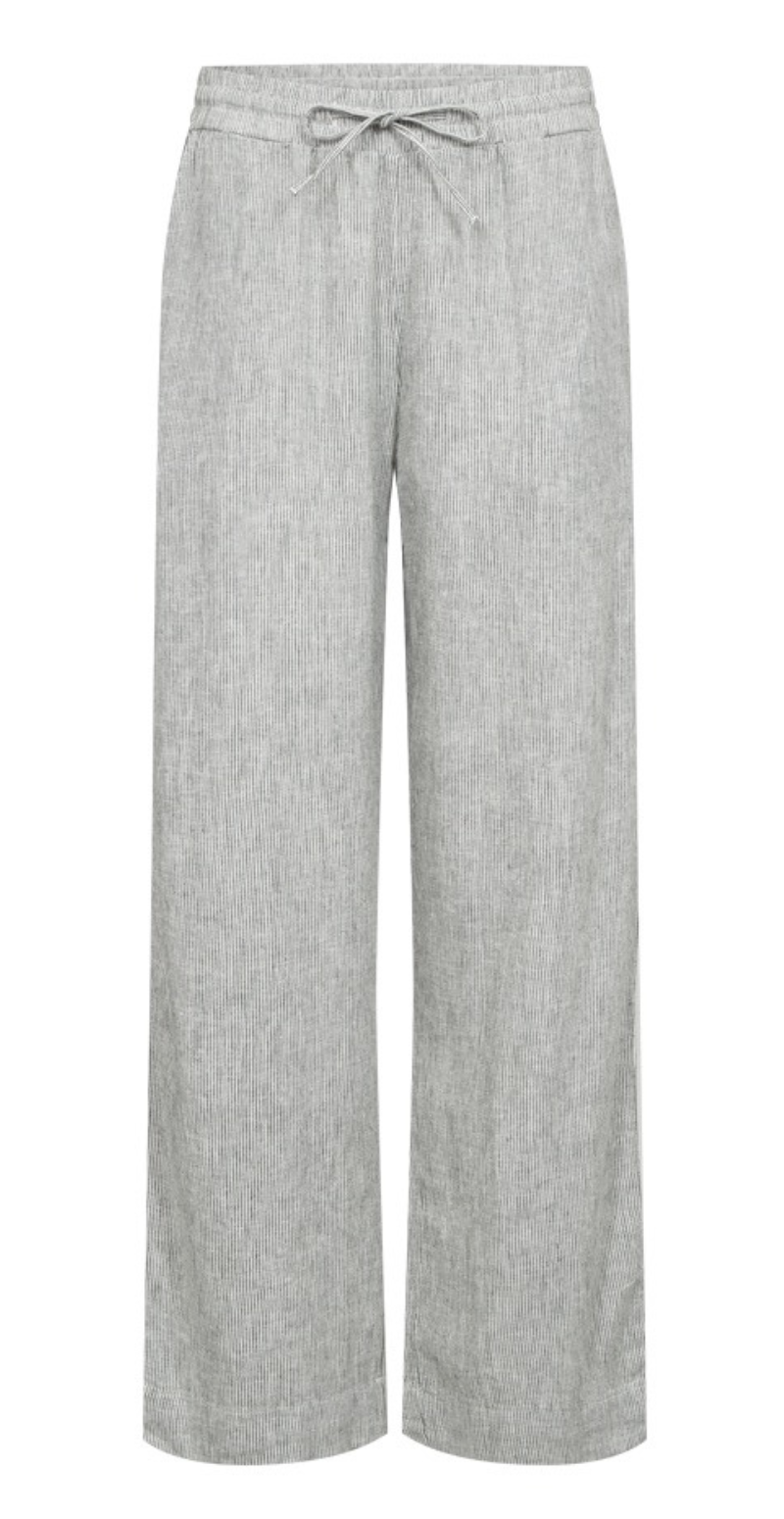 Lava hørbukser med striber og bindebånd coffee bean w. star off-white Freequent