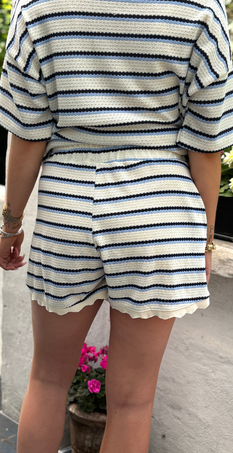 Fanny hæklet shorts med striber og skrålommer blå LikeLondon