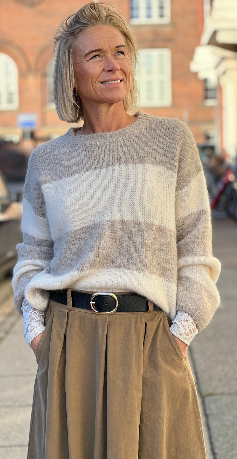 Viva uldstrik med brede striber beige/creme LikeLondon