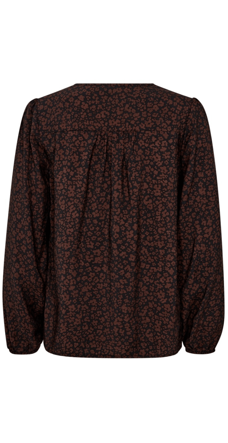 Molli bluse med blomstermønster black w. coffee bean