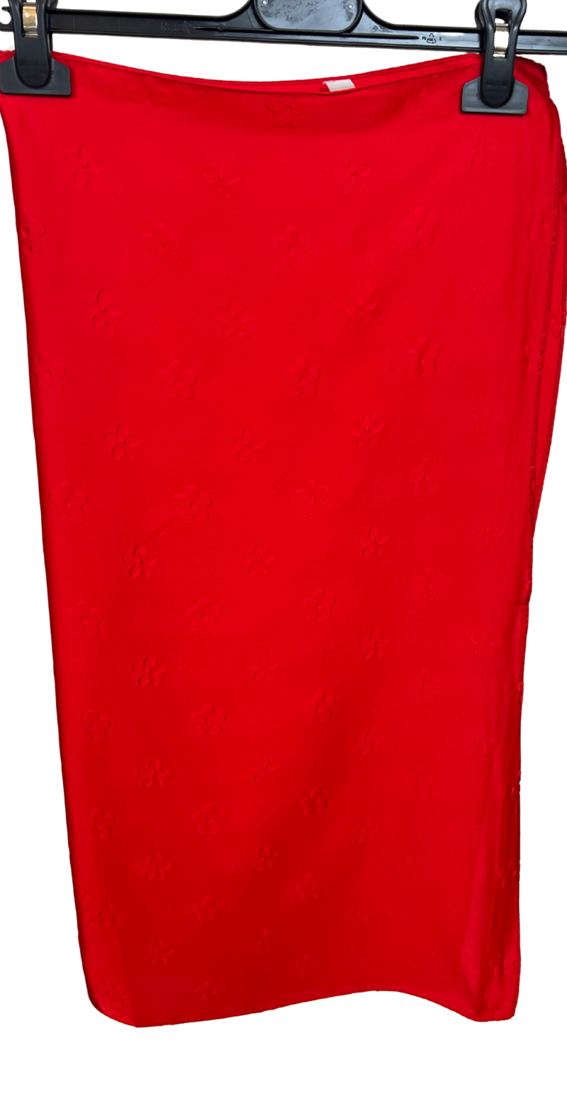 Silketørklæde med præget blomstermønster rød LikeLondon