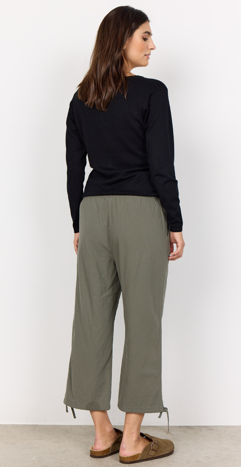 Sally capri bukser med bindebånd og snøre khaki