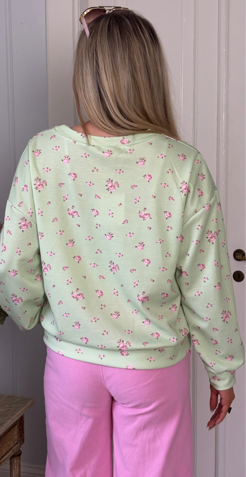 Malika sweatshirt med rund hals og blomster mint LikeLondon