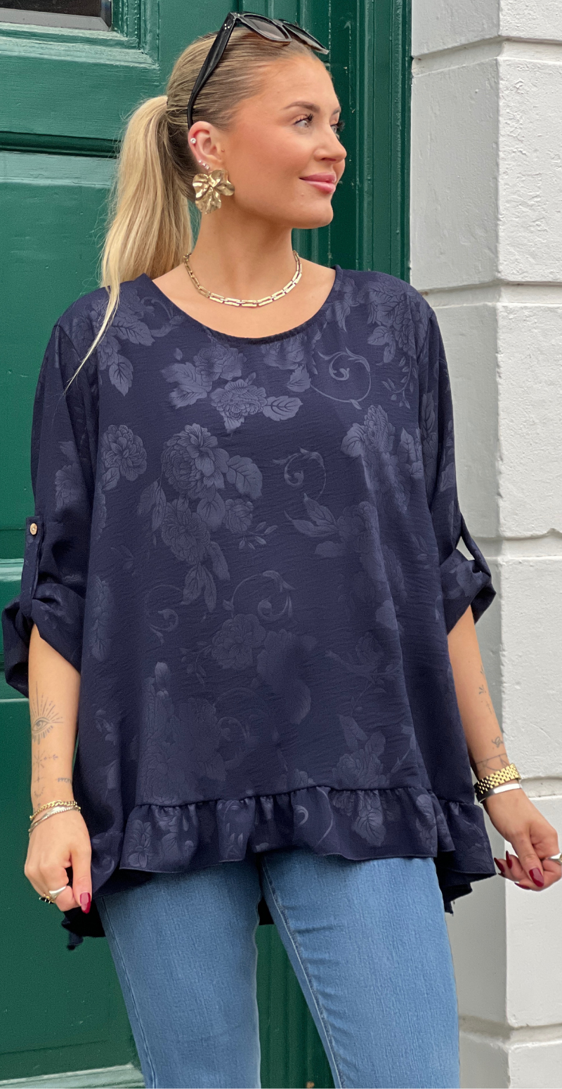 Amanda bluse med peplum og blomsterprint navy LikeLondon