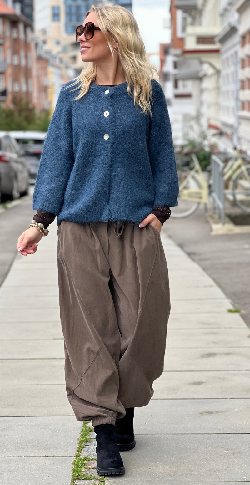 Lulu ensfarvet cardigan med 3/4 ærmer moonlit ocean melange Freequent