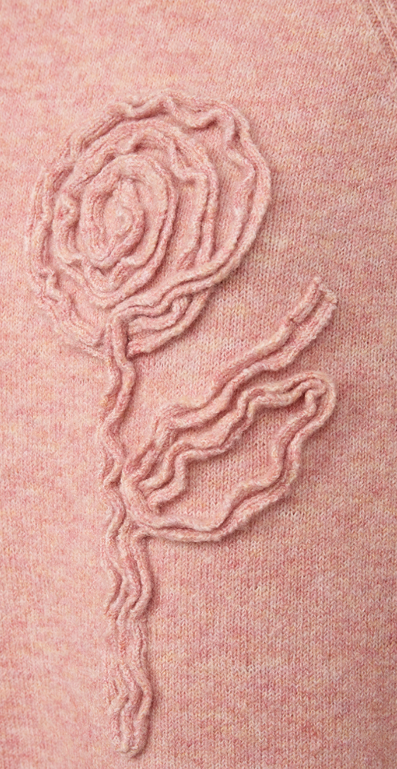 Vidoo strik pullover med broderet blomst gammelrosa