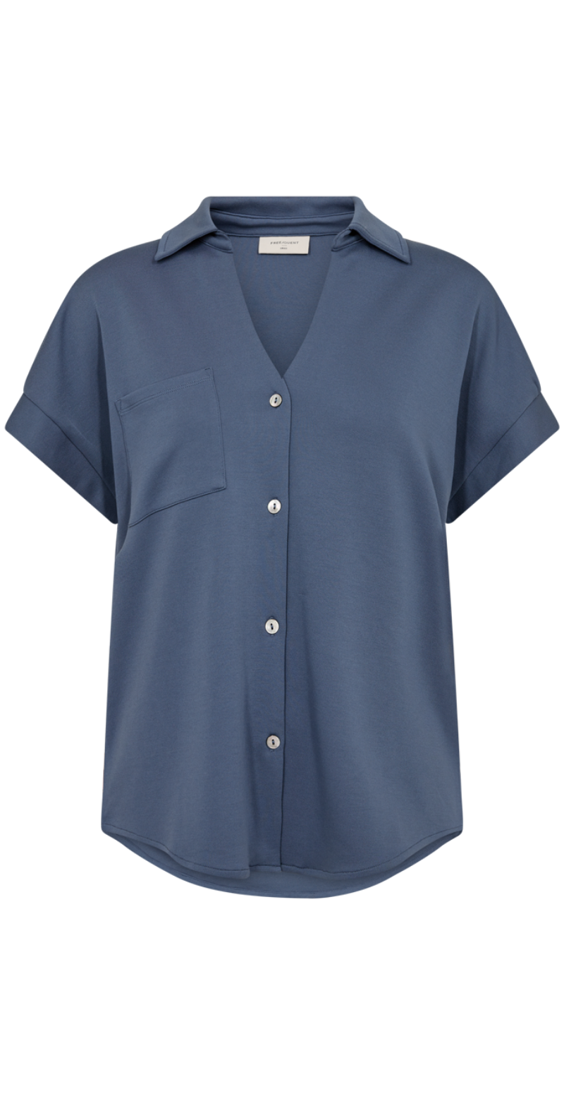 Rue skjortebluse med v-hals vintage indigo