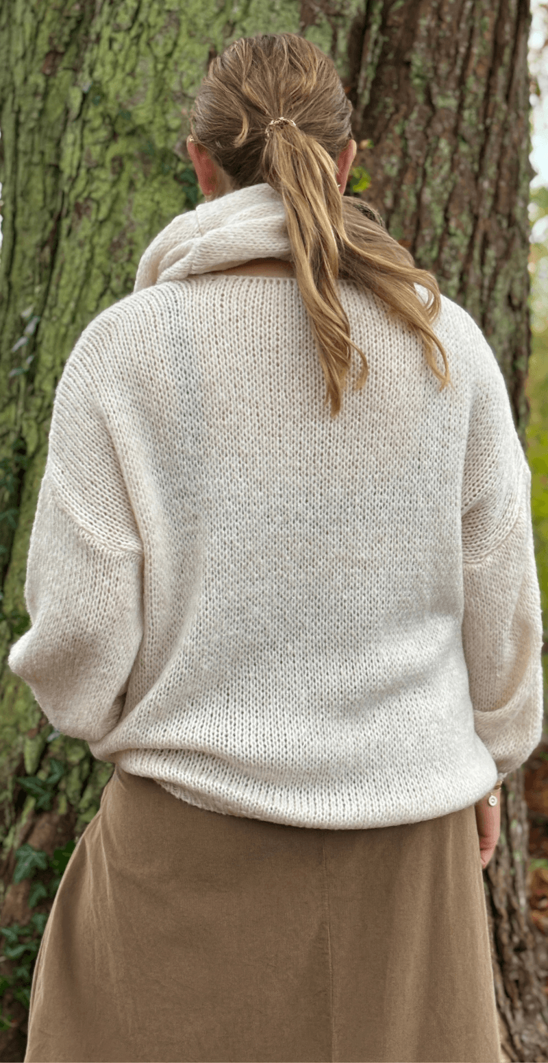 Lupita uldstrik med tørklæde creme LikeLondon