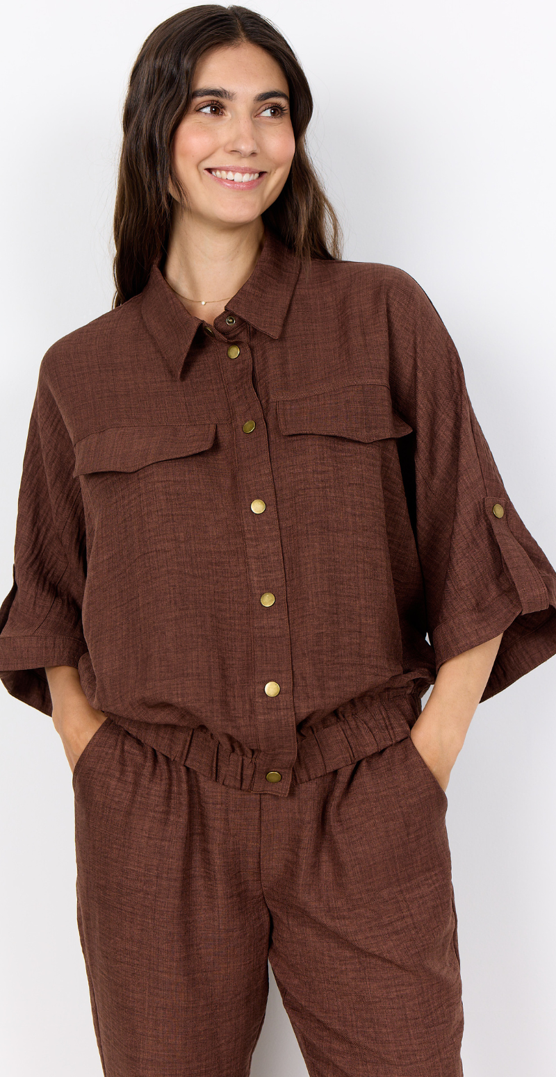 Charissa jakke med elastik kant brun LikeLondon