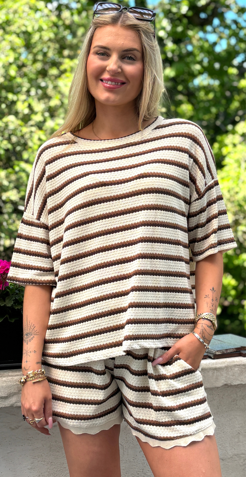 Fanny hæklet bluse med striber brun LikeLondon