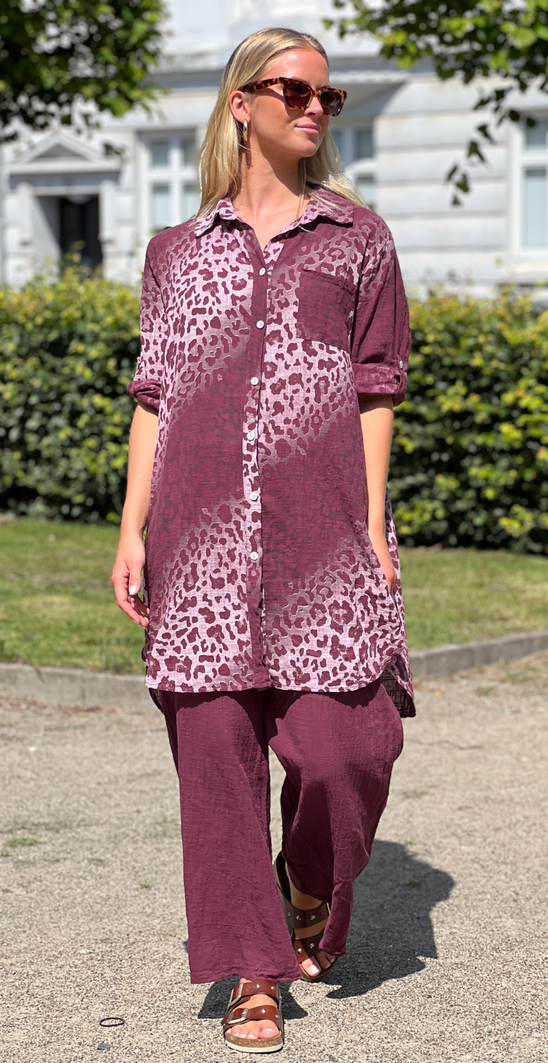 Melanie tunika med leopardprint og lomme bordeaux LikeLondon