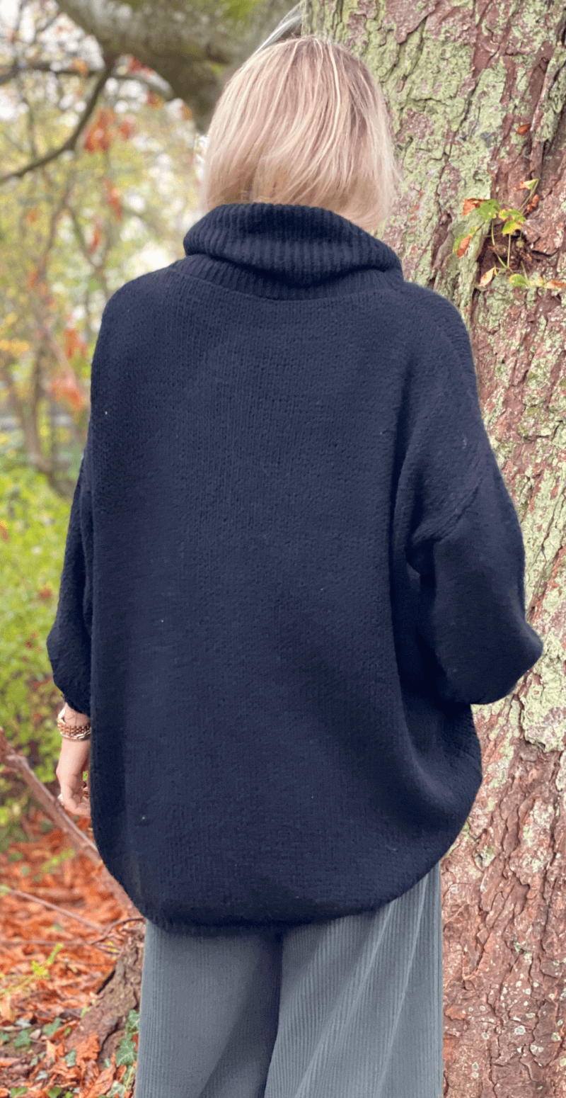 Irene uldstrik med halskrave sort LikeLondon