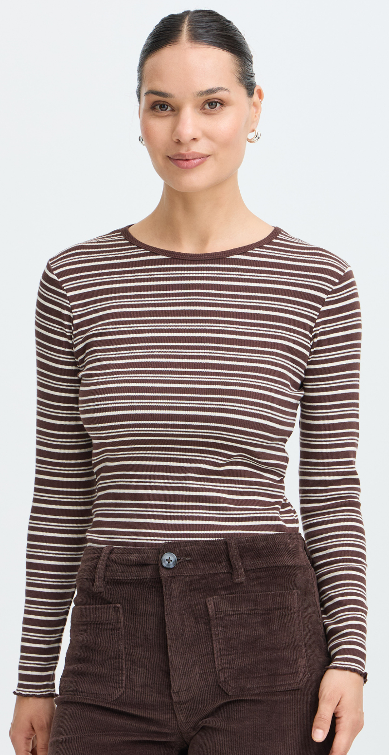 Tone langærmet t-shirt Java/Birch stripe B.Young