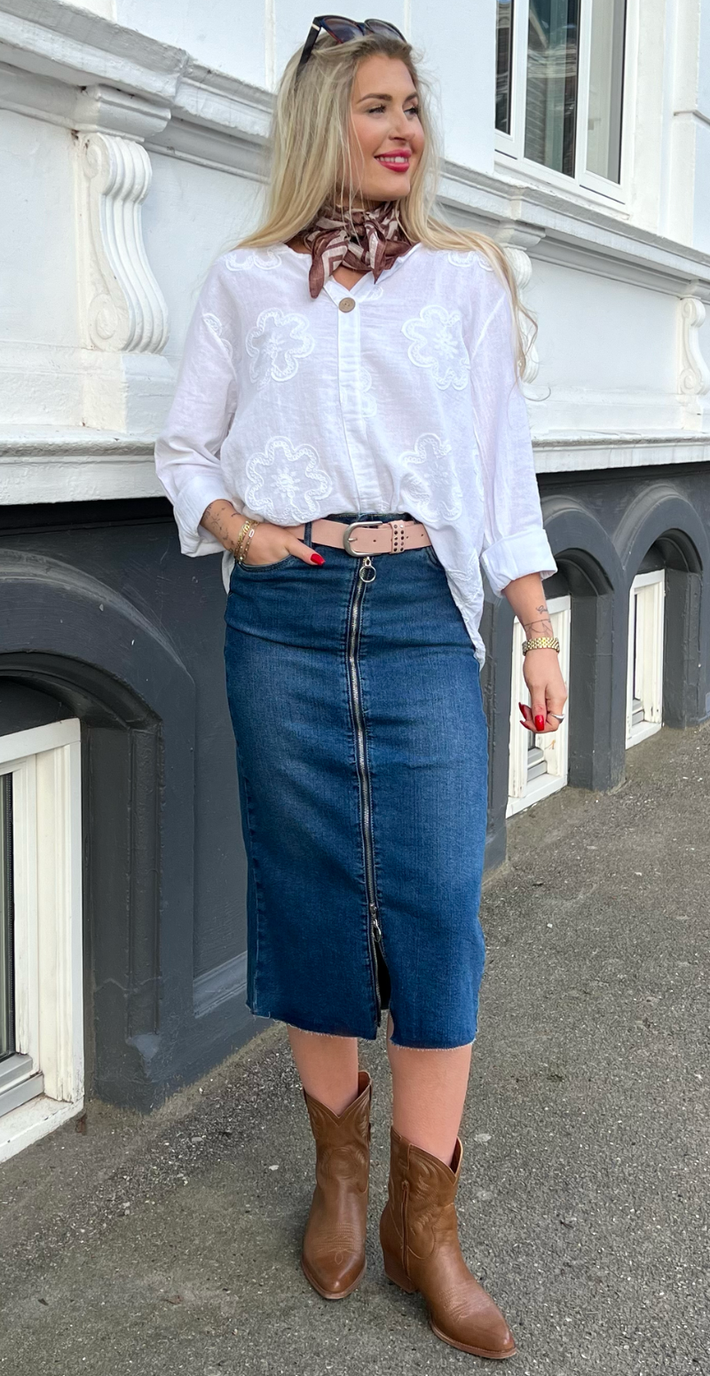 Ora nederdel med lynlås mørk denim LikeLondon