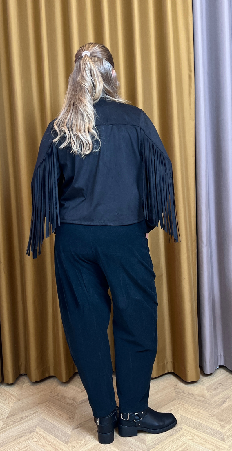 Billie ruskindsjakke med frynser sort LikeLondon