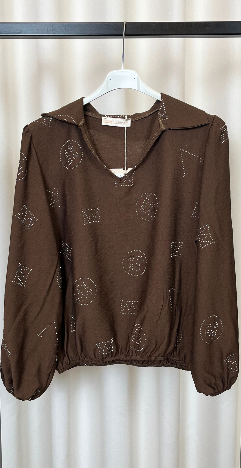 Allie bluse med similisten brun LikeLondon