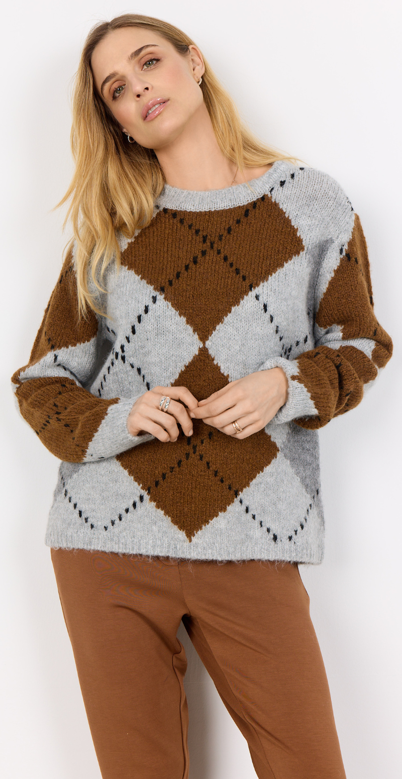 Acacie uldstrik med mønster grå/brun Soyaconcept