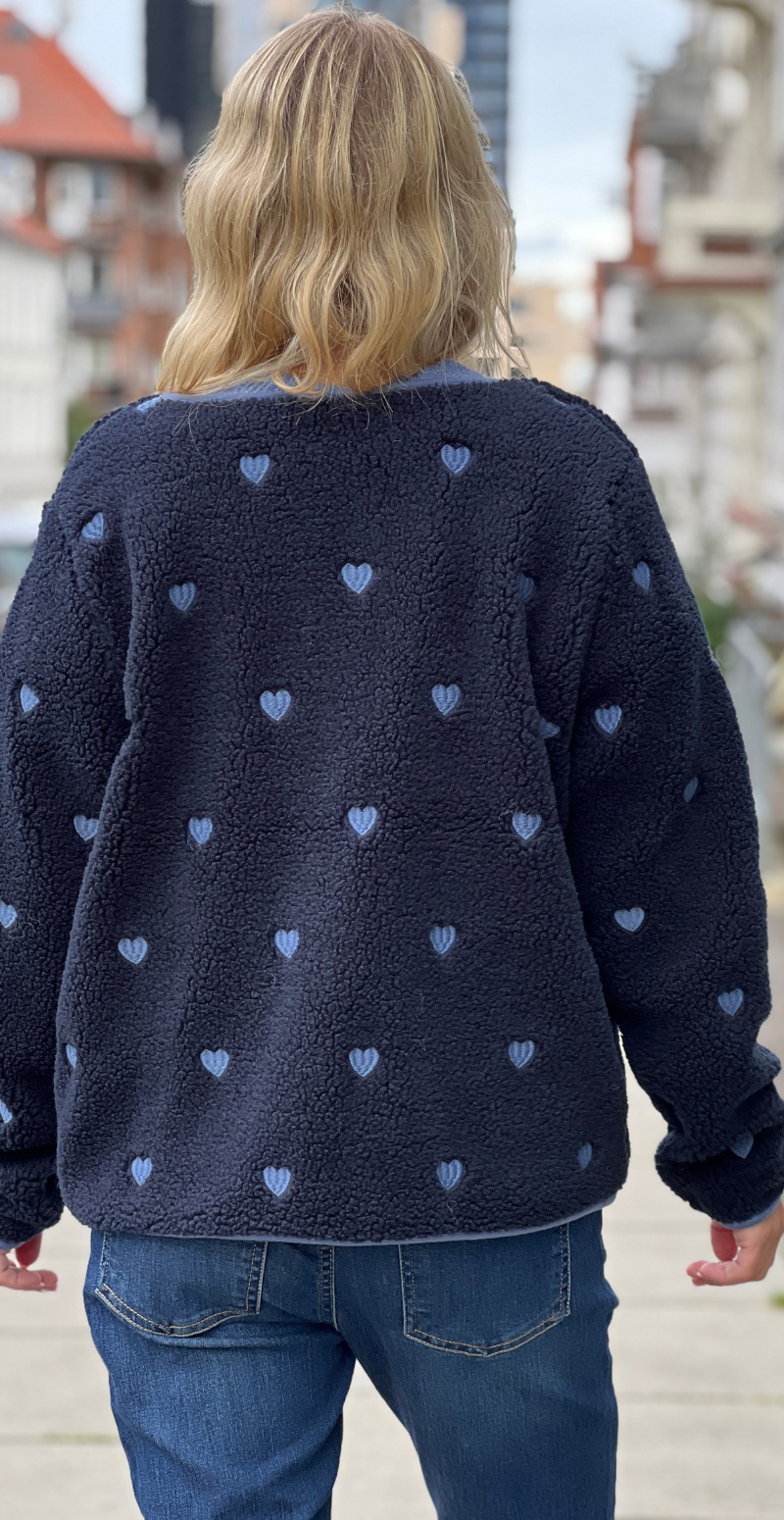 Zita teddy jakke med hjerter navy LikeLondon