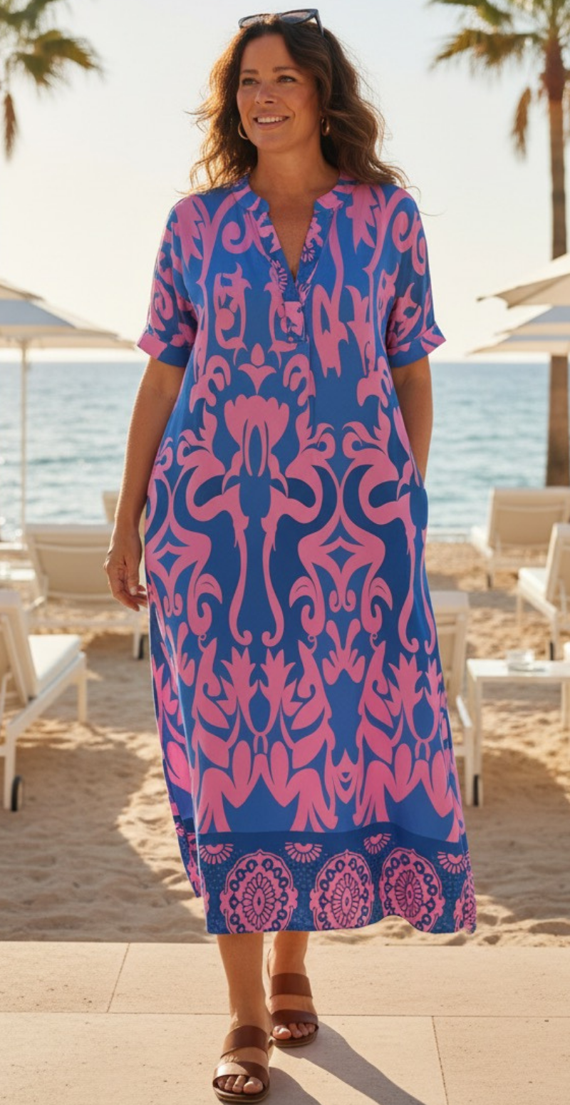 Melia kjole med mønster rosa/jeans LikeLondon