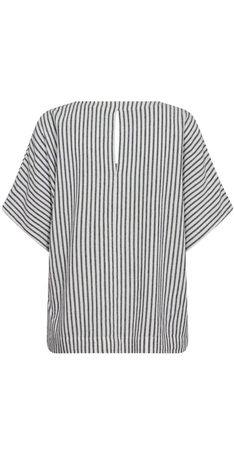 Lavisco hørbluse med v-hals offwhite w. navy