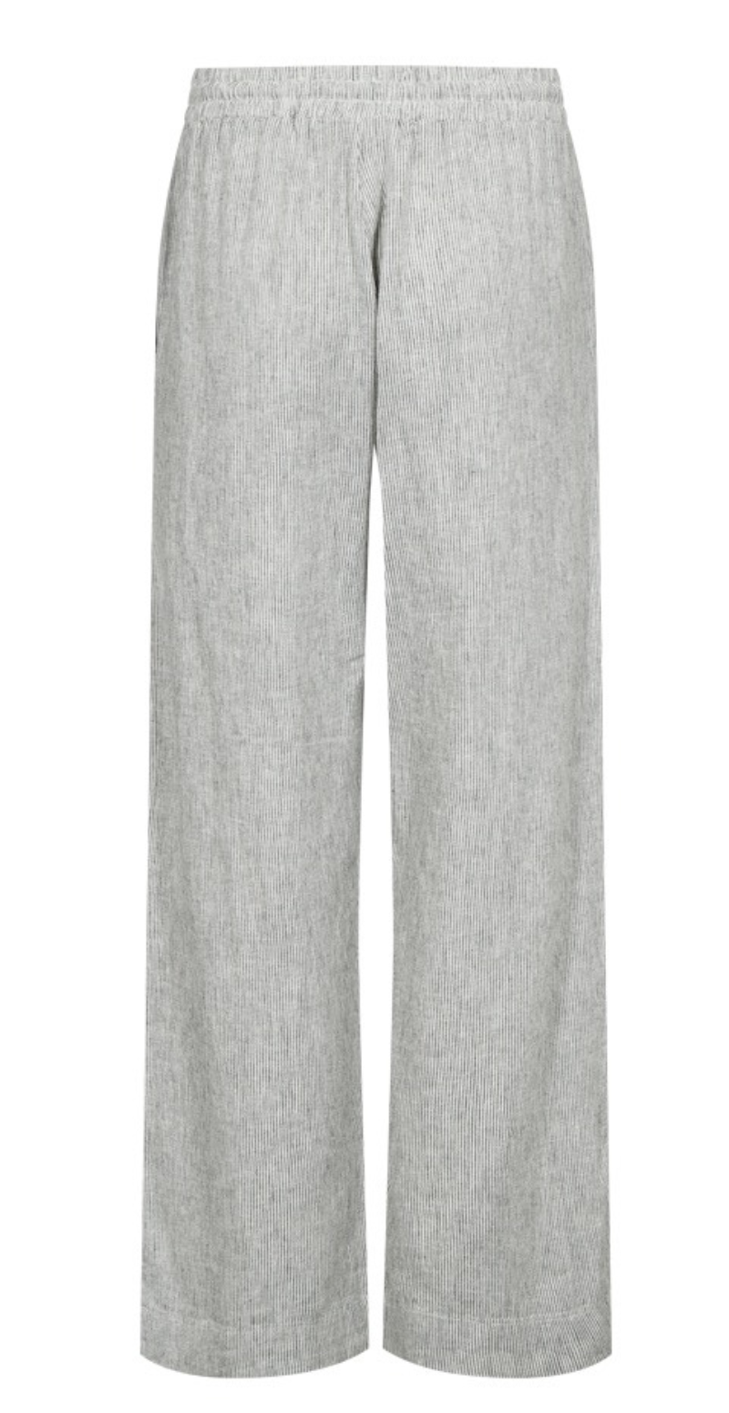 Lava hørbukser med striber og bindebånd coffee bean w. star off-white Freequent