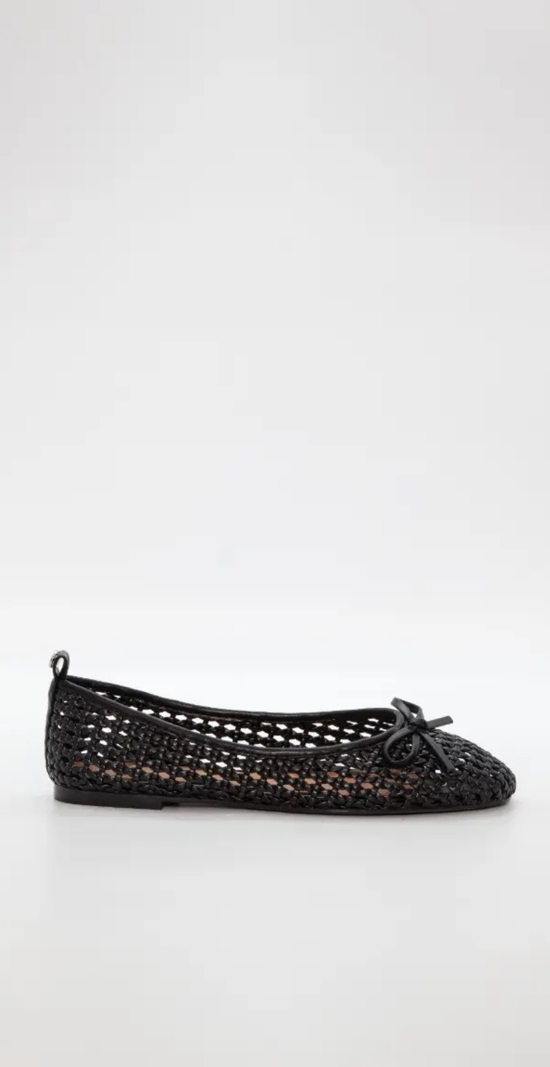 Ballerina i luftigt hæklet materiale med sløjfe sort Duffy