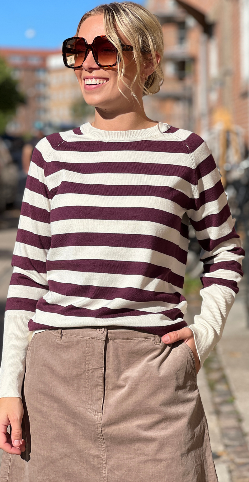 Morla strikbluse med striber fig/birch B.young
