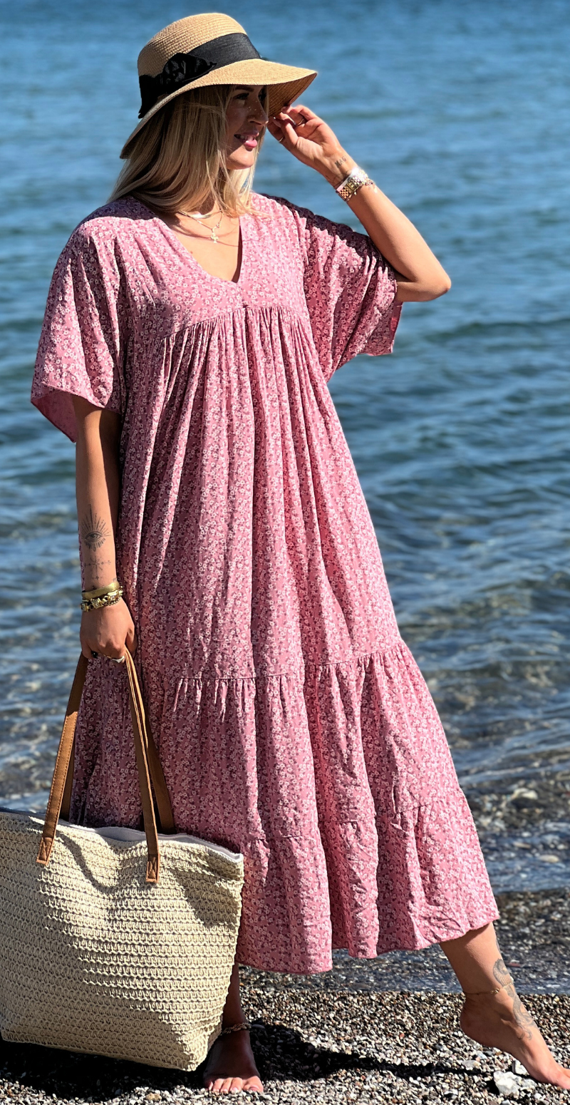 Vigga blomstret maxikjole rosa LikeLondon