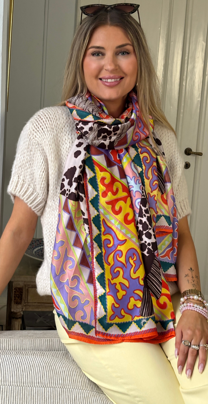 Tørklæde i silk-look med motiv af hest lyslilla/multi LikeLondon