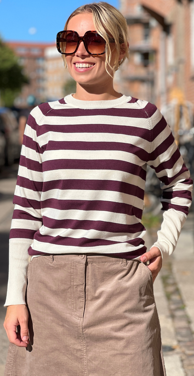 Morla strikbluse med striber fig/birch B.young