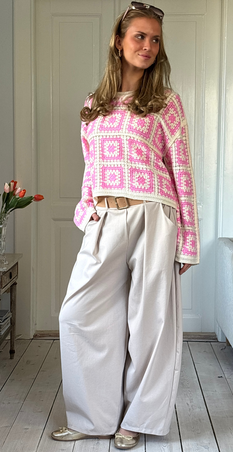 Isolde hæklet patchwork bluse pink LikeLondon