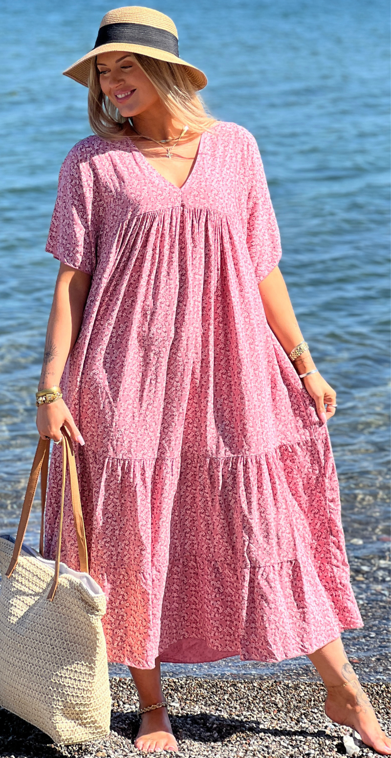 Vigga blomstret maxikjole rosa LikeLondon