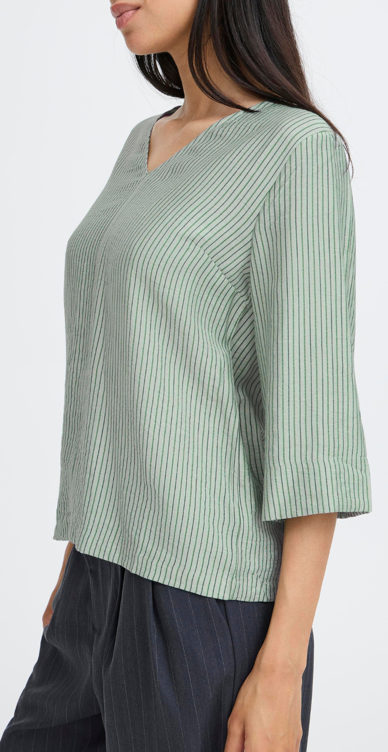 Fie bluse med v-hals og striber aqua gray mix B.young