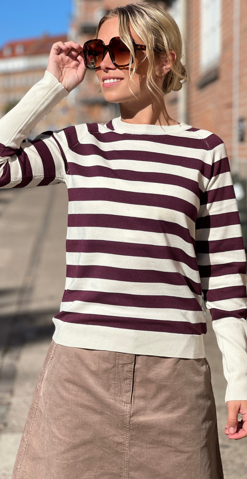 Morla strikbluse med striber fig/birch B.young