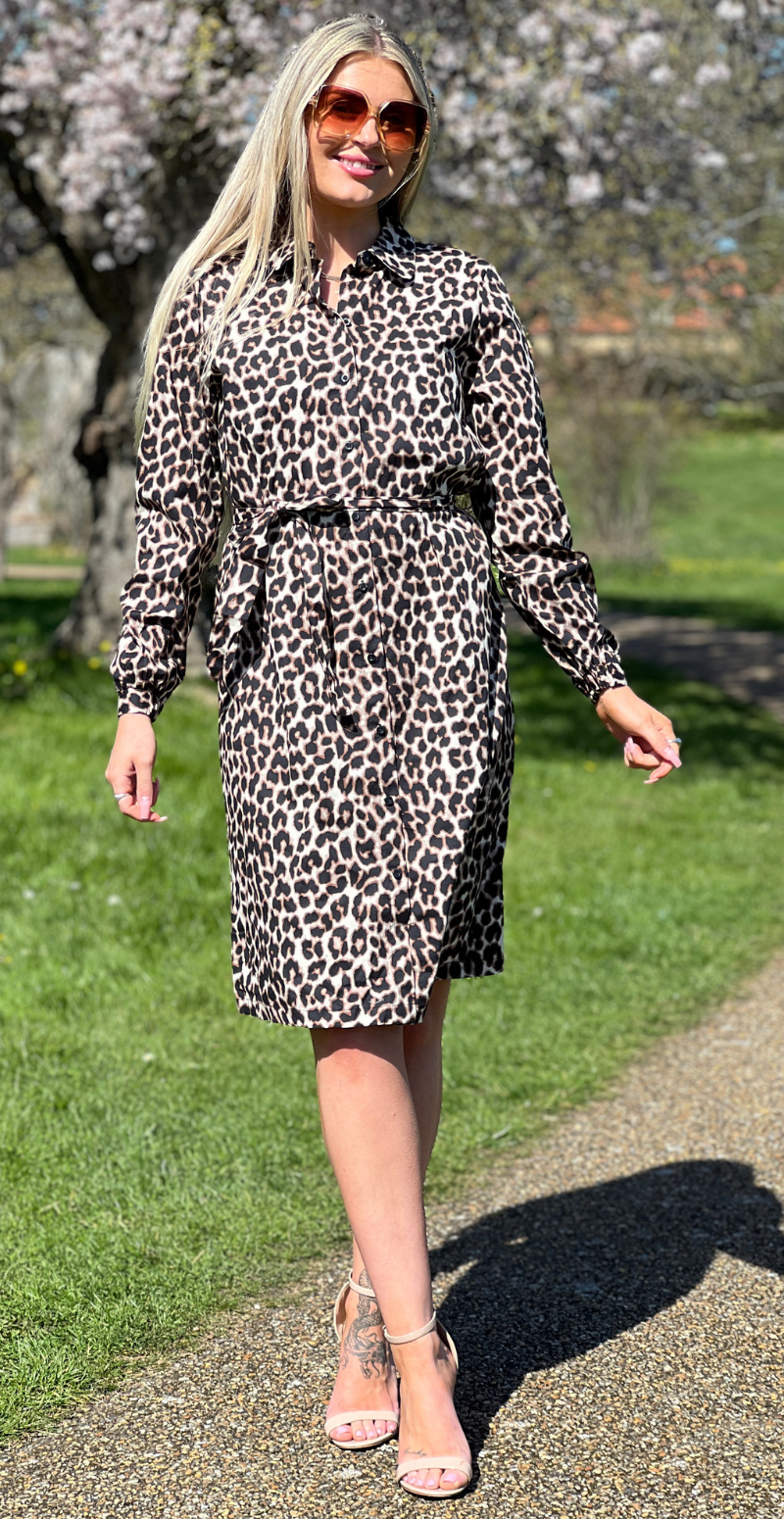 Henny kjole med bindebånd og leopardprint black mix B.young