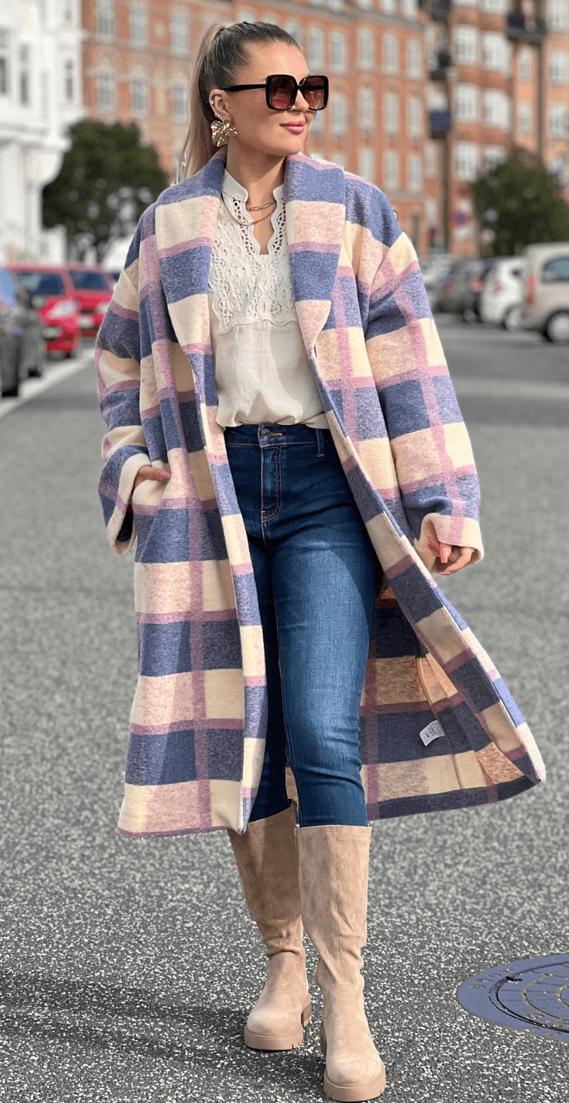 Love frakke med tern og hornknapper blå LikeLondon