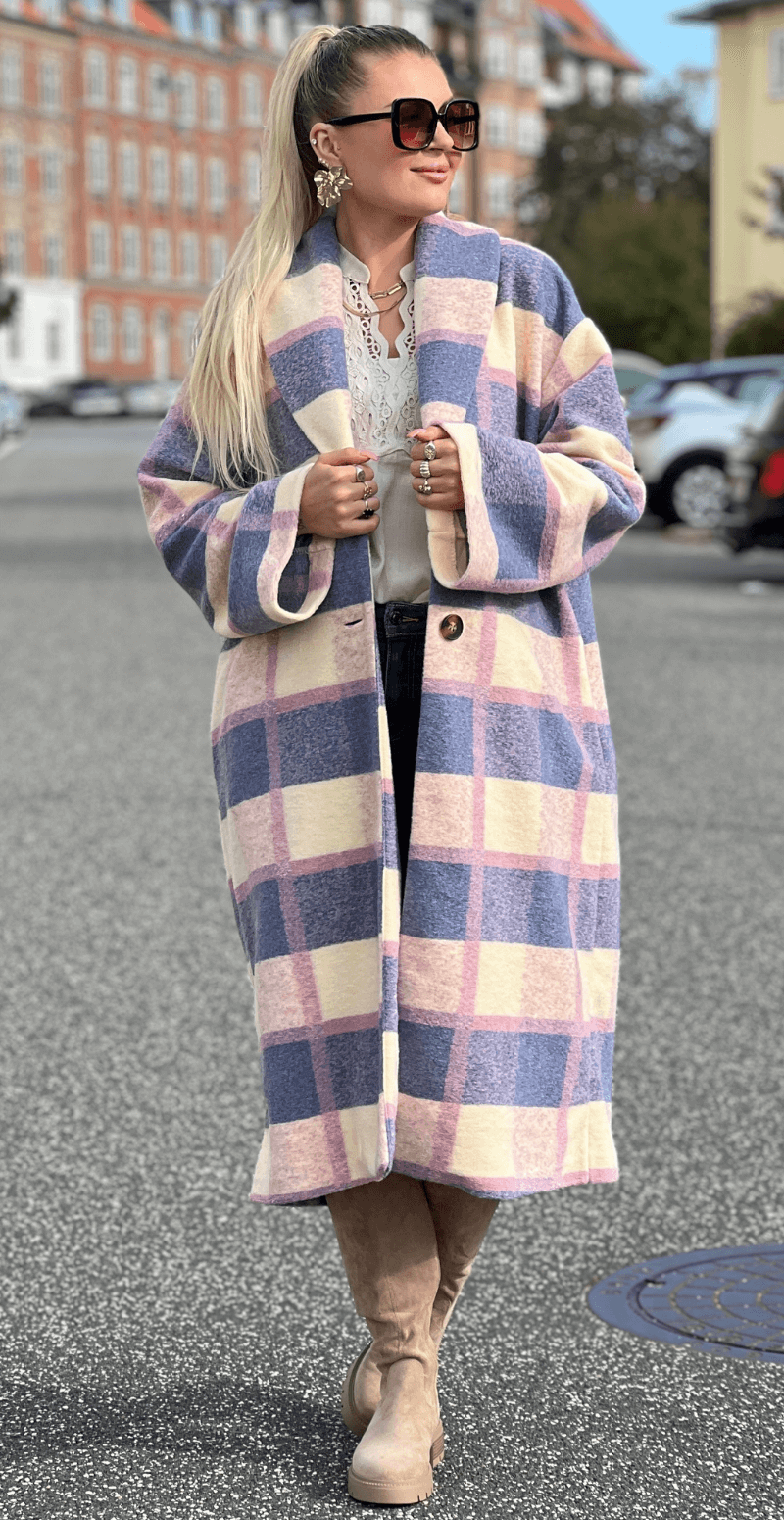 Love frakke med tern og hornknapper blå LikeLondon