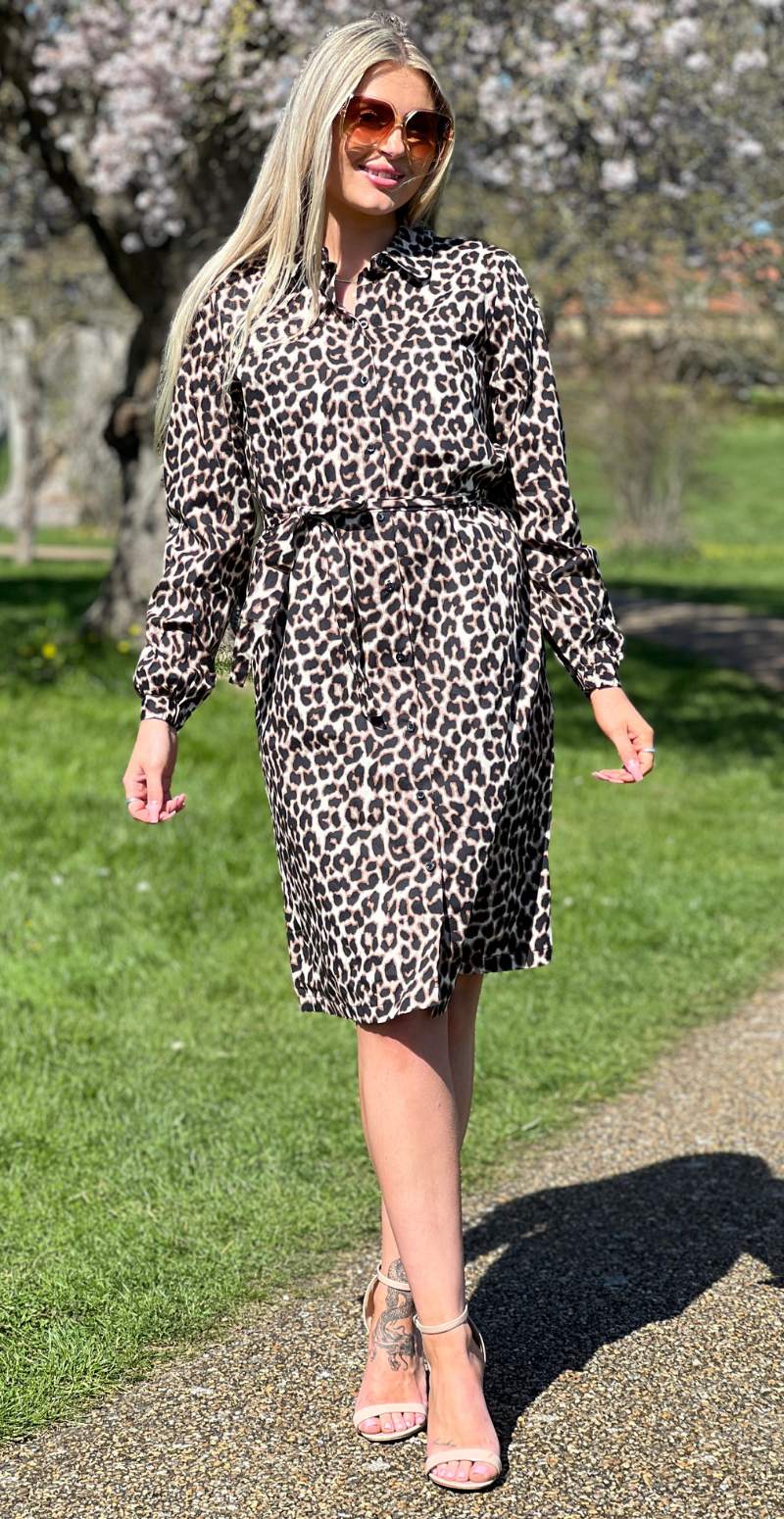 Henny kjole med bindebånd og leopardprint black mix B.young