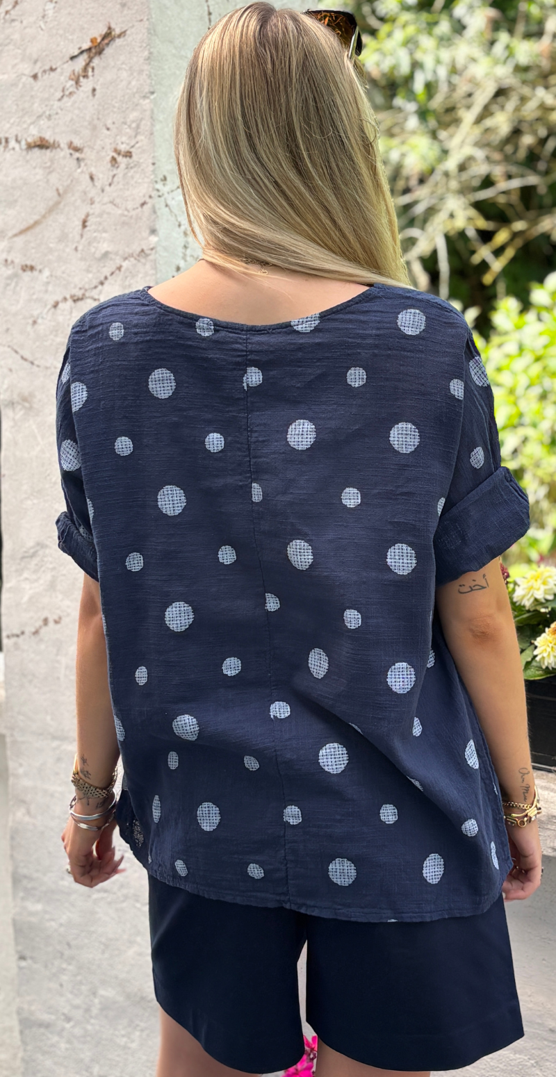 Blair bluse med 3/4 ærme og prikker navy LikeLondon