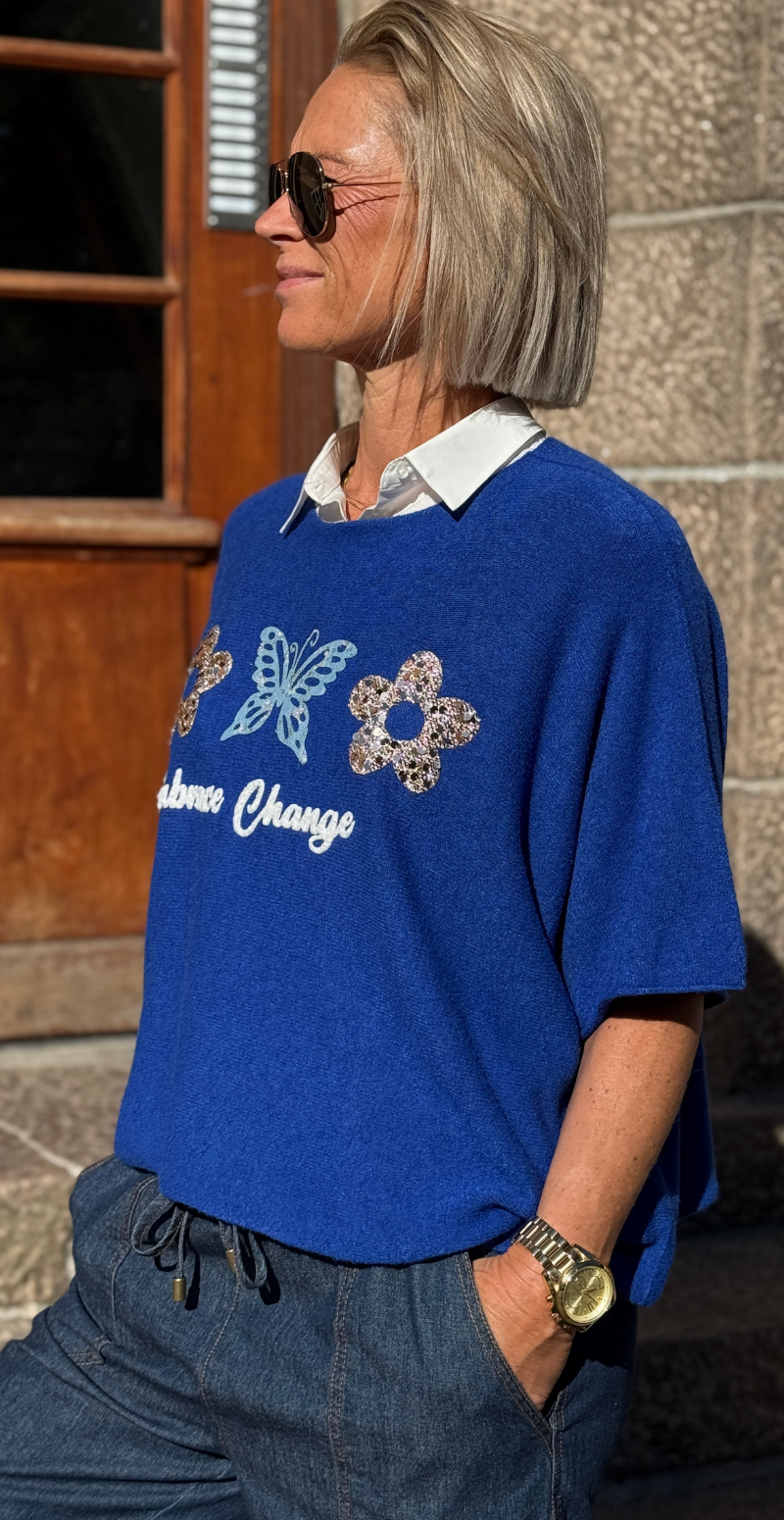 Lonnie strik med 3/4 ærmer og pailletter royal blue LikeLondon