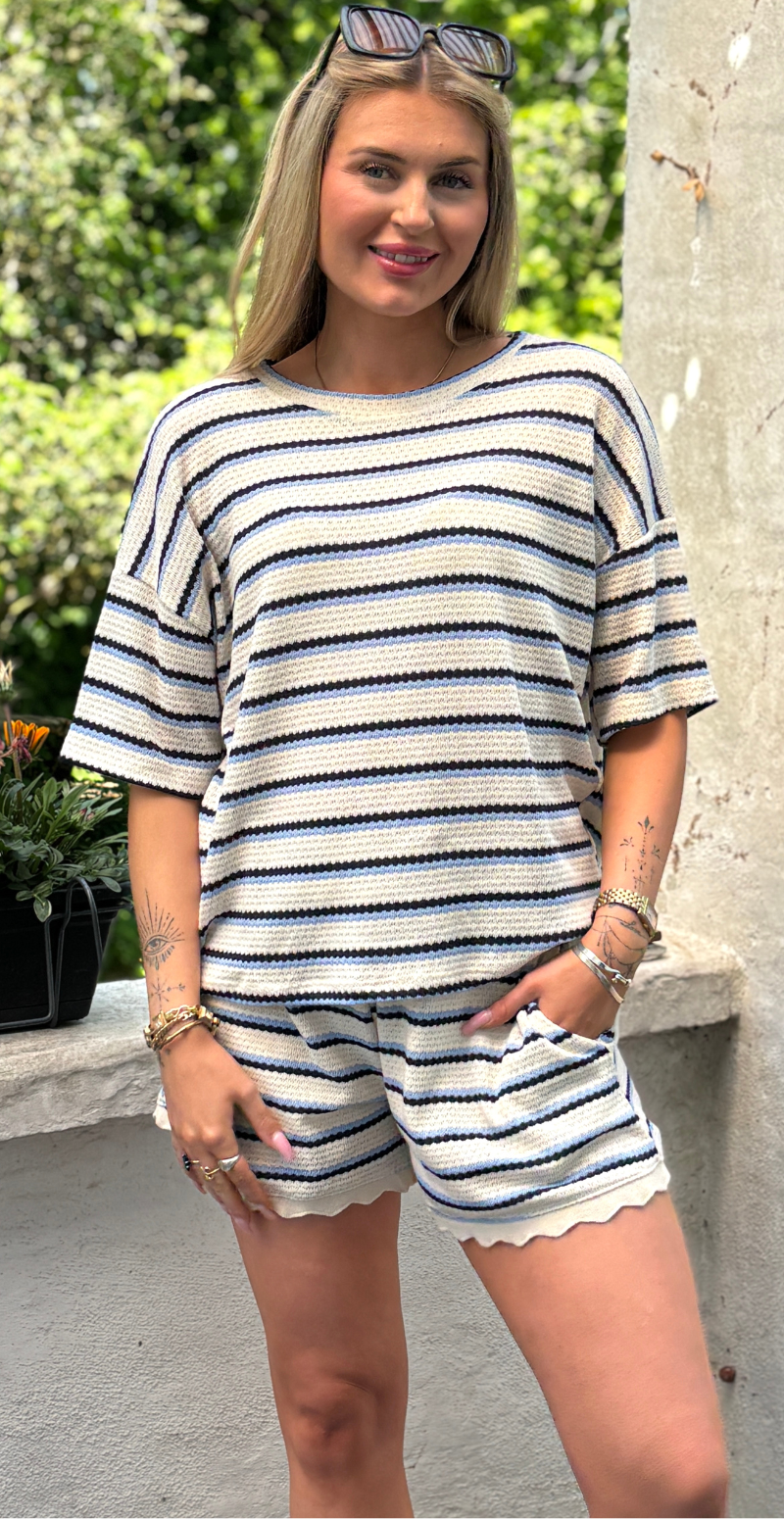 Fanny hæklet bluse med striber blå LikeLondon