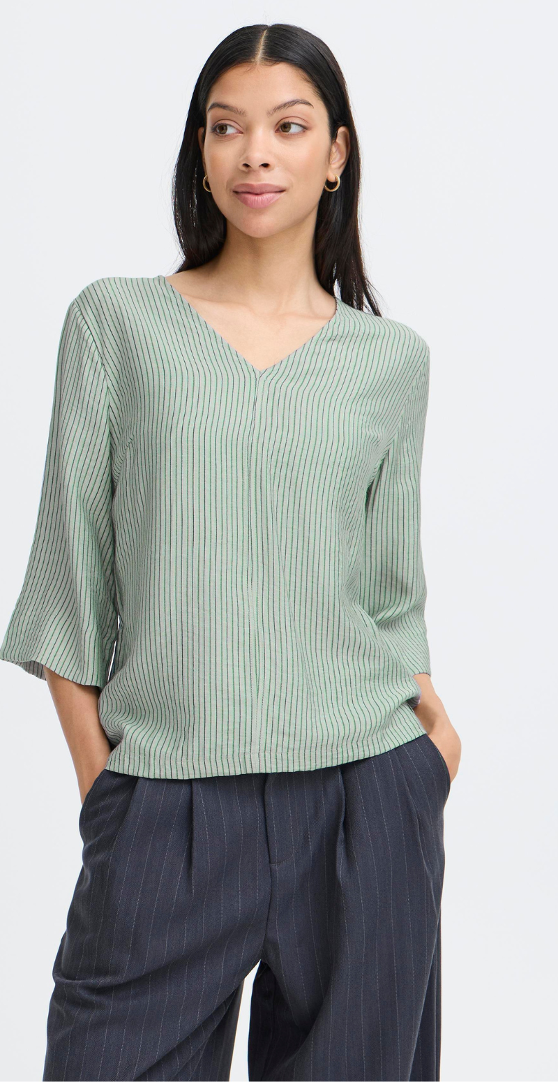 Fie bluse med v-hals og striber aqua gray mix B.young