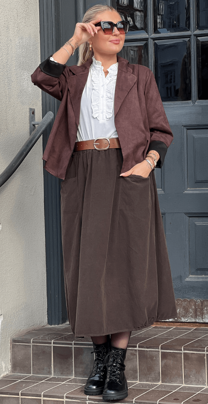 Allison fløjlsnederdel med lommer brun LikeLondon