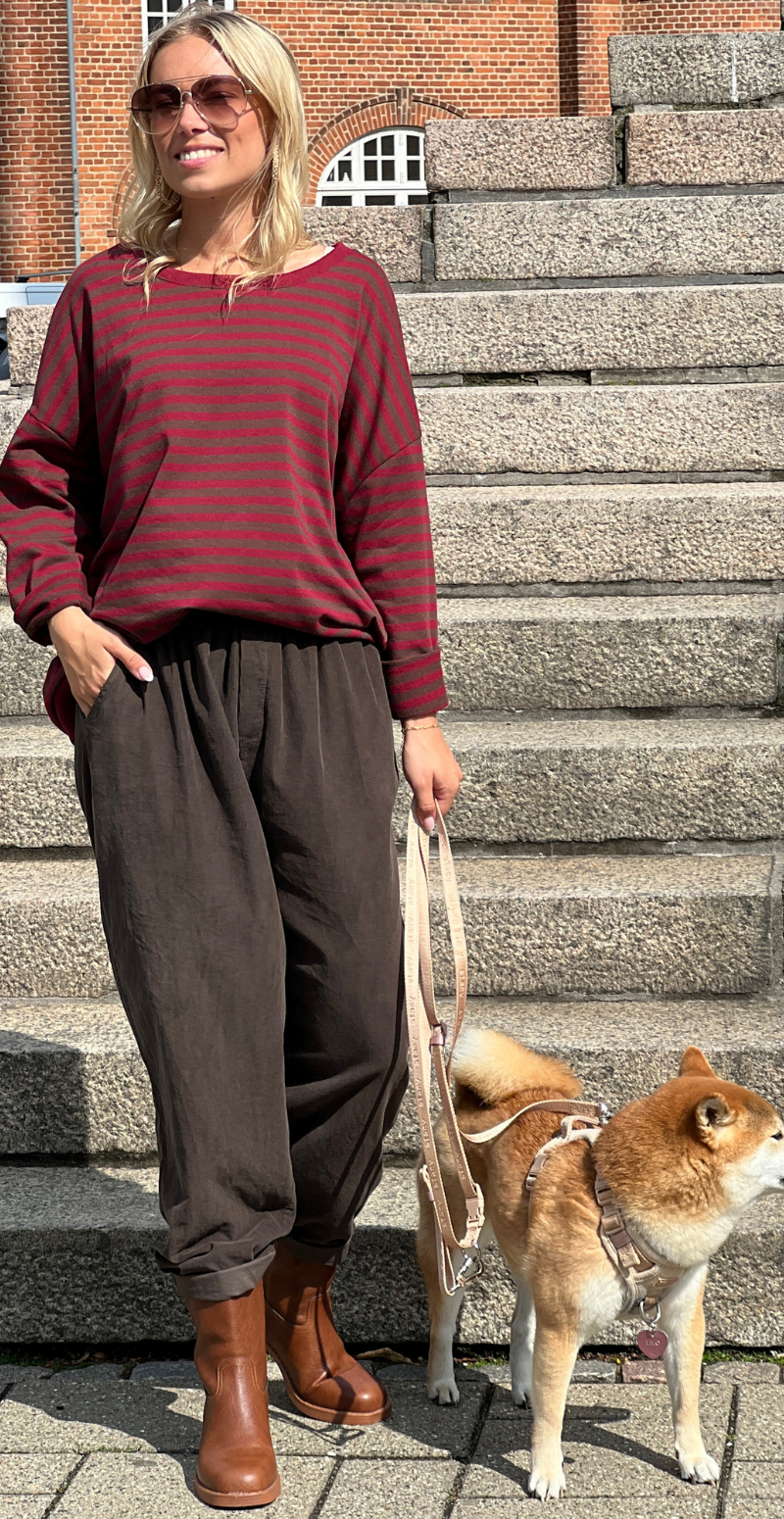 Zenia bluse med lange ærmer og striber old brown/wine red LikeLondon