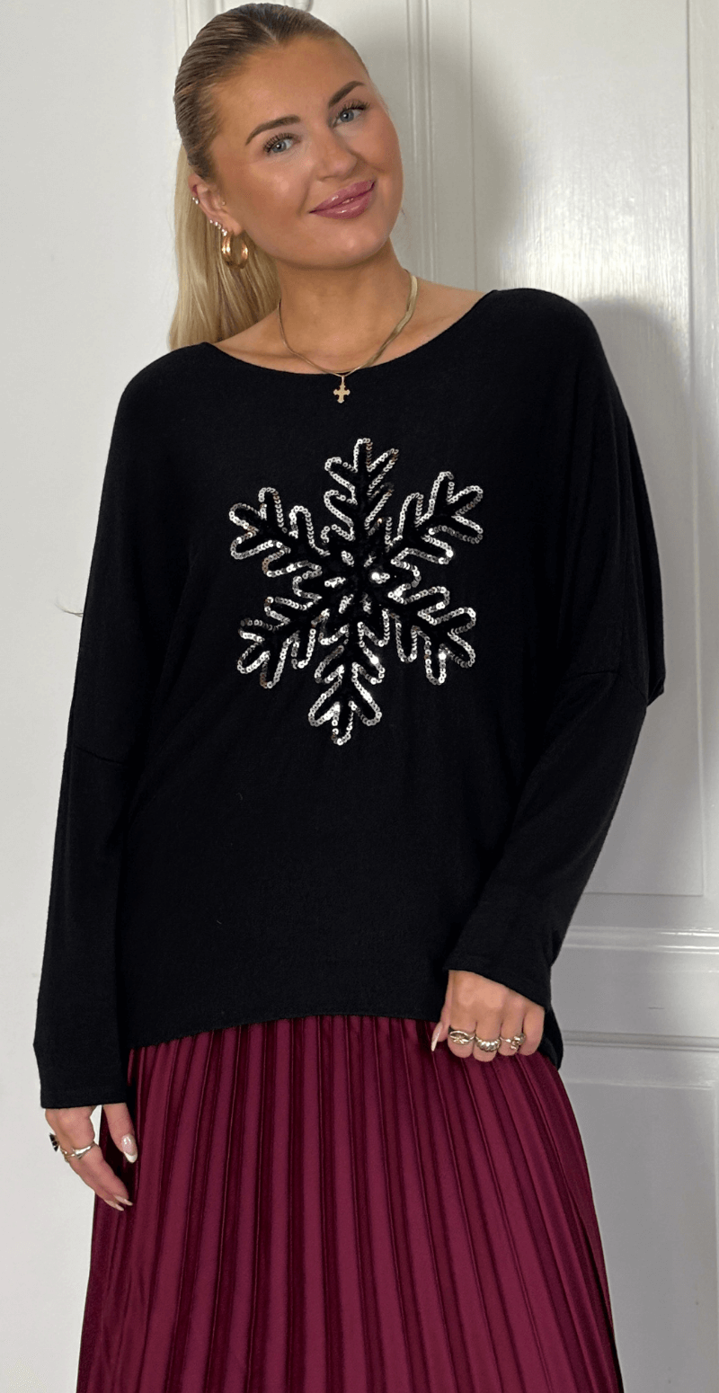 Madelene bluse med snefnug sort LikeLondon