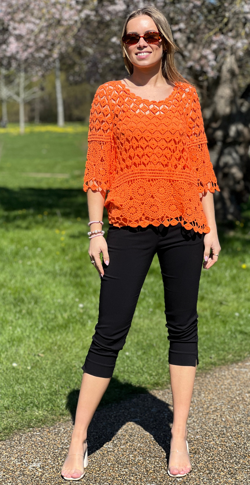 Alisa hæklet bluse med indertop orange LikeLondon