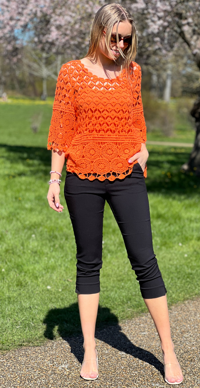 Alisa hæklet bluse med indertop orange LikeLondon