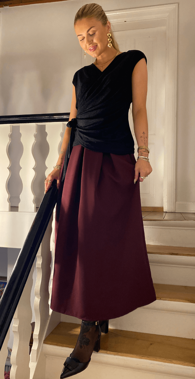 Ninette glimmer top med bindedetalje sort LikeLondon