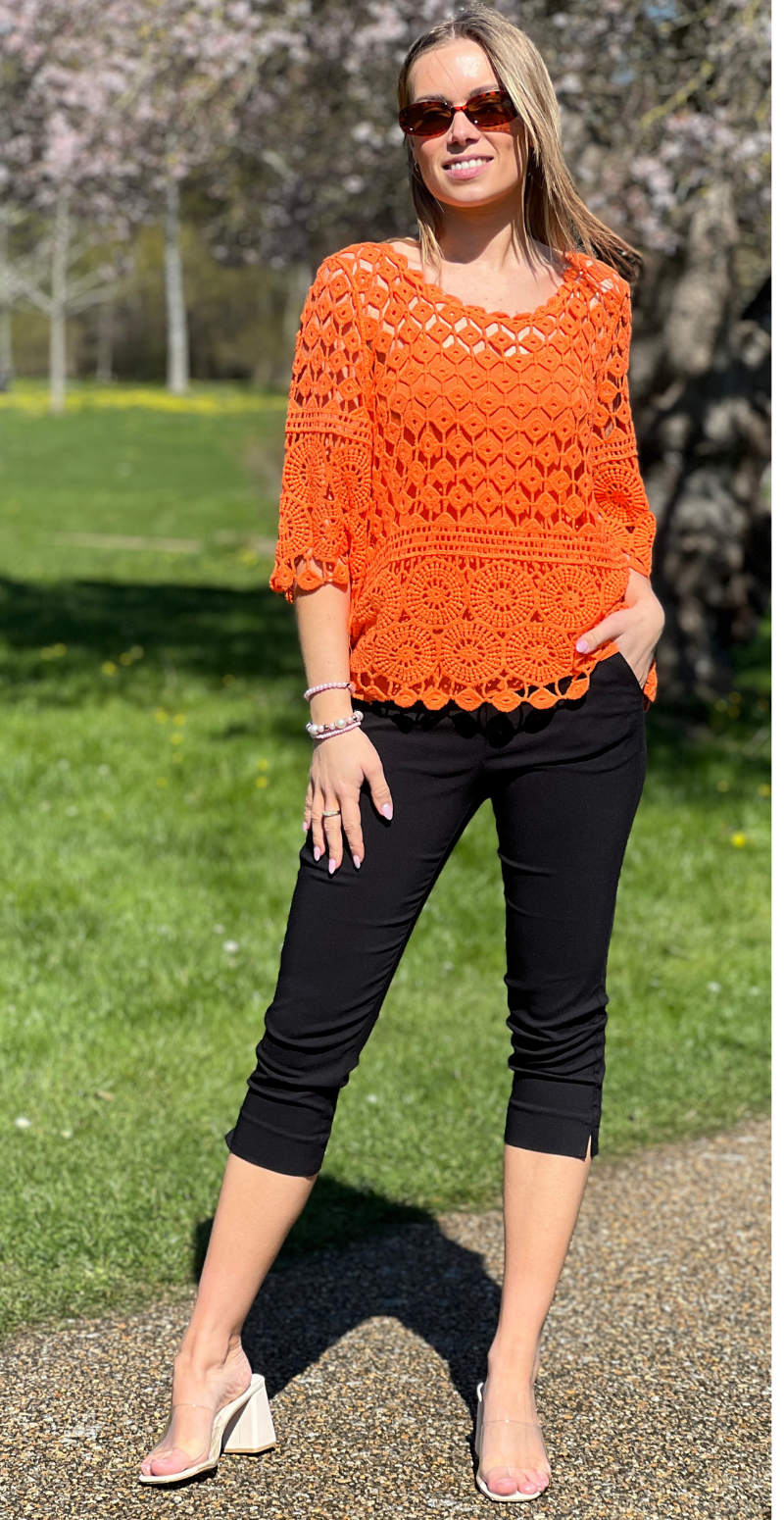 Alisa hæklet bluse med indertop orange LikeLondon