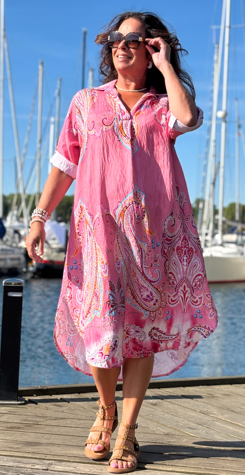 Nataline kjole med krave og paisley pink LikeLondon